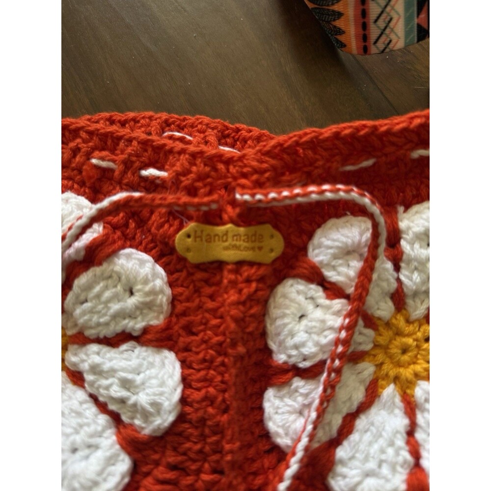 Hand Crocheted Daisy Shoulder Bag + Adjustable Strap | Mom Gift | Boho | Hippie - Picture 5 of 9